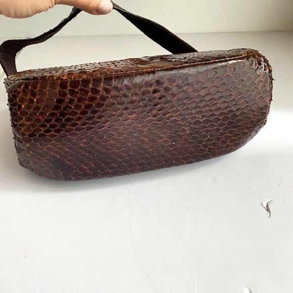 Vintage 50s 60s Brown Snakeskin Small Evening  Top Handle Purse - Picture 6 of 10